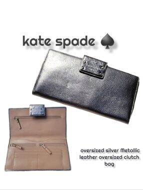 kate spade NEW YORK oversized leather Metallic Silver Oversized clutch Lg wallet